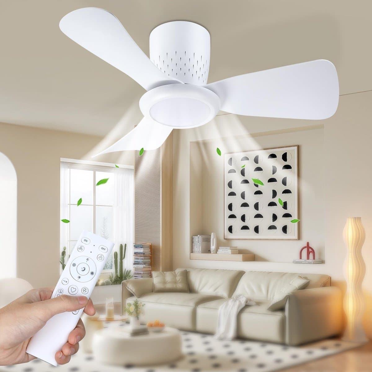 Epochglo Plafondventilator met Verlichting - Ø 71cm - 20W DC Motor - Fluisterstil - Dimbaar LED 3000-6500K - Reversibel (Winterstand) - Afstandsbediening - Timer - Geheugenfunctie - Plafondlamp Ventilator Voor Slaapkamer & Woonkamer - Wit — afbeelding 1