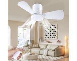 Epochglo Plafondventilator met Verlichting - Ø 71cm - 20W DC Motor - Fluisterstil - Dimbaar LED 3000-6500K - Reversibel (Winterstand) - Afstandsbediening - Timer - Geheugenfunctie - Plafondlamp Ventilator Voor Slaapkamer & Woonkamer - Wit
