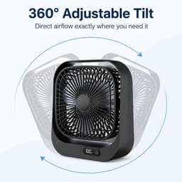 VHV - Bureauventilator - Oplaadbare mini ventilator met LED-display - 3 standen en 360° draaibaar - Zwart — thumbnail 4
