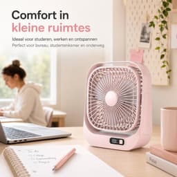 VHV - Bureauventilator - Oplaadbare mini ventilator met LED-display - 3 standen en 360° draaibaar - Roze — thumbnail 4
