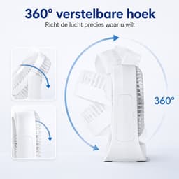 VHV - Bureauventilator - Oplaadbare mini ventilator met LED-display - 3 standen en 360° draaibaar - Wit — thumbnail 4