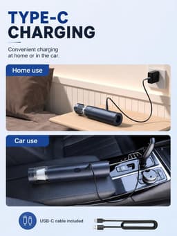 Mini handstofzuiger auto draadloos 5000 Pa 90W zwart, USB-C oplaadbaar draagbare vacuümreiniger voor auto, thuis en kantoor voor meerdere toepassingsscènes — thumbnail 3