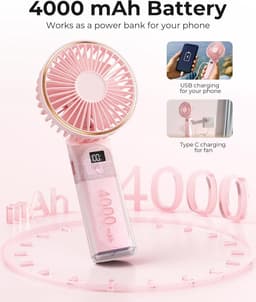 Draagbare handventilator, mini 180° opvouwbare ventilator, 6 snelheden, lcd-display, ultrastil, 4000 mAh, zakformaat, binnen/buiten te gebruiken, met draagkoord — thumbnail 2