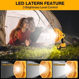 Dewalt 18V Li-ion draagbare outdoor campingventilator met LED-verlichting, afstandsbediening, 4-uurs timer, USB-oplaadfunctie, voor kantoor, tent, stille tafelventilator — thumbnail 2
