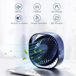 Mini USB-ventilator, draagbare en stille bureauventilator met 3 instelbare snelheden, USB-voeding, voor thuis en op kantoor (blauw) — thumbnail 4