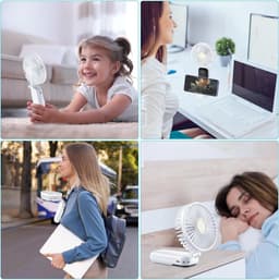 Mini draagbare ventilator, USB oplaadbare ventilator, kleine zakventilator met 5 snelheden en voet, stille opvouwbare handventilator voor kantoor en buitengebruik (wit) — thumbnail 5