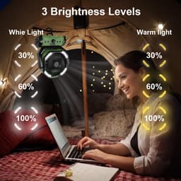 20000 mAh USB-campingventilator met LED-verlichting, draagbare oplaadbare bureau-/tentventilator met afstandsbediening en haak, 270° draaibare kop voor vissen en als windscherm. — thumbnail 4