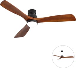 Plafondventilator Met Lamp - 3 Hout Bladen - Ø 52 inch - Dimbare lamp - Met Afstandsbediening - 6 ventilatorstanden - Met geheugenfunctie - LED's Light - Zwart, walnootkleurig — thumbnail 1