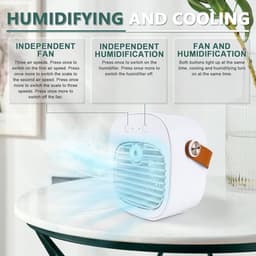 Mobiele Airco - Mini Aircooler - Mini Aircooler met Water USB - Koelventilator - Draagbare Luchtkoeler met watertank - Ventilator - 3 windsnelheden - Airco Alternatief - 128ML - 4000 mAh - Voor kamperen, tent, auto, kamer, thuis - wit — thumbnail 5