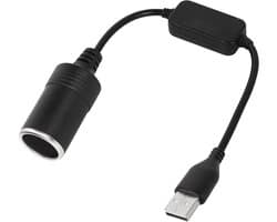 SnelShoppen - USB-A Plug naar 12V Auto Sigarettenaansteker Socket, Voltage Verhoger Converter Kabel voor Dashcam, Elektronische Hond, 5V naar 12V, 0.8