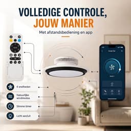 Evolar Smart Plafondventilator met Verlichting en WiFi - 71 cm - Stille Plafondlamp met Ventilator - Dimbaar Warm Wit Licht (LED) - EVO-CF185BW — thumbnail 4