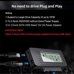 Harde Schijf Adapter - Externe Harde Schijf Dock - Data Herstel - Snelle Schrijfsnelheid - Tot 16 TB - Zwart — thumbnail 3