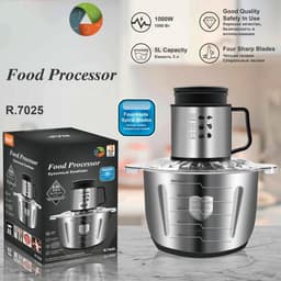 Mini Voedselhakmolen - Keukenmachine Blender - Efficiënt Koken - Krachtige 1000W Motor - 5 Liter Kom - Zilver — thumbnail 2