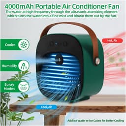 Draagbare mini-luchtkoeler (draadloos) – USB-oplaadbare ventilator – Draagbare airco voor slaapkamer, camping en auto – Eenvoudig in gebruik — thumbnail 4