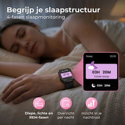 Nuvance Smartwatch Dames - Smartwatch Heren - Stappenteller Horloge Dames - Hartslagmeter - Sporthorloge - Geschikt voor iOS/Android - Incl. 5 Bandjes - Zwart — thumbnail 5