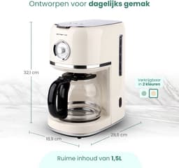 Emerio Retro Koffiezetapparaat met glazen kan - 1.5L - Anti drup - Warmhoudplaatje - Anti slip - Filterkoffie - CME-133280.1 Crème — thumbnail 5