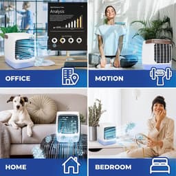 Mobiele Airco en Mini Luchtkoeler met 550ml Watertank - 4-in-1 Kleine Aircooler met Oplaadbare Accu - Fluisterstille Tafelventilator met Waterverneveling voor Slaapkamer, Thuiskantoor en Camping - Draadloze Air Cooler - Wit — thumbnail 3