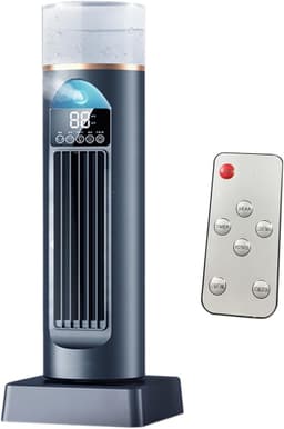 Aircoventilator – Torenventilator/koeler, stille, oscillerende ventilator zonder bladen met afstandsbediening en watertank, 6 snelheden en luchtbevochtiger; geschikt voor slaapkamers, kantoren en binnenshuis (37 x 13 x 13 cm) — thumbnail 1
