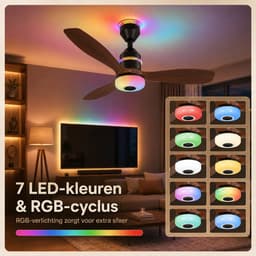 Rosnek Smart Plafondventilator met Verlichting en Bluetooth Speaker - Ø 60 cm - RGB Sfeerlicht - Stille Motor - Afstandsbediening - Dimbare LED - 3 Snelheden - Slaapkamer/Kinderkamer — thumbnail 5