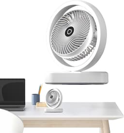 VHV - Ventilator - Tafelventilator - Tafelventilator met Automatische Oscillatie & Nachtlamp - 1800mAh Oplaadbare Ventilator met 270° Zwenkfunctie - Stille Air Circulator voor Bureau en Slaapkamer - Wit — thumbnail 1