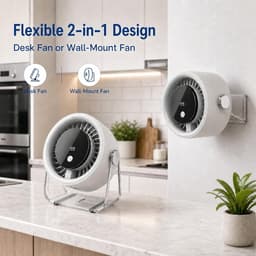 VHV-Draagbare Bureauventilator Wit - 199 Snelheden USB Tafelventilator met 4000mAh Accu - 360° Roterende Fan met LED Display - Stille Wandventilator voor Slaapkamer Kantoor en Thuis — thumbnail 2