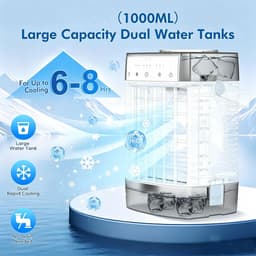 Aircooler met water of ijs-aircooler met koelelementen-verdampingskoele- 1000 ml draagbare airconditioner met afstandsbediening - Krachtige verdampingsairconditioner met 3 snelheden en 7 kleuren LED met timer- Grijs - 19 x 15,6 x 28,6 cm — thumbnail 2