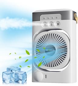 KZQ Draagbare 3-in-1 Ventilator met IJsblokjes, LED-verlichting, Timer, 3 Snelheden en 3 Sproeistanden voor Thuis, Kantoor en Slaapkamer Insteekmodel — thumbnail 1