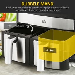 Airfryer - Airfryen - Dubbele Airfryer - 8 liter - Met timer - Instelbare temperatuur - 2400W - 10 programma's - Match Cook - Energiebesparing - 38 x 36x31 cm - Zwart — thumbnail 2