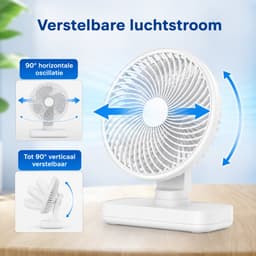 Tafelventilator Oplaadbaar – Stille Ventilator – 4 Snelheden – 90° Oscillatie – 4000 mAh - Wit — thumbnail 5