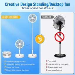 Staande Ventilator Opvouwbaar en Stil – 8000 mAh – 4 Snelheden – Afstandsbediening – Timer – USB-C — thumbnail 2