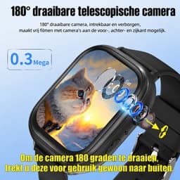Vashoy T86 - GPS Horloge Kind geschikt - Kinder Smartwatch - Smartwatch Kinderen met HD - camera & Videobellen - voor SIM kaart - 750 mAh Long Battery - IPX7 Waterdicht - SOS Knop - School Mode - Veilige Zones - GPS Tracker - 1 Jaar Garantie - Zwart — thumbnail 2