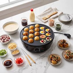 SnelShoppen - Elektrische Takoyaki Machine 18 Holes Non-Stick Keukenmachine voor het Maken van Japanse Takoyaki, 4cm Openingen, Ideaal voor Feestjes e — thumbnail 2