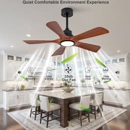 Plafondventilator Met Verlichting 42 Inch 5 Bladen Walnoot Zwart Met Afstandsbediening 6 Snelheden Omkeerfunctie Dimbaar Voor Woonkamer En Eetkamer — thumbnail 2