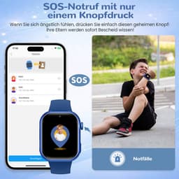 FOSMET 4G Smartwatch Kinderen - 2026 - GPS Horloge Kind met Telefoonfunctie - 1,83 Inch - SOS Knop & Videobellen - Dubbele Camera 3 MP - 1000mAh - Voor 4-12 Jaar - Voor Jongens - Android & iOS - Blauw — thumbnail 3