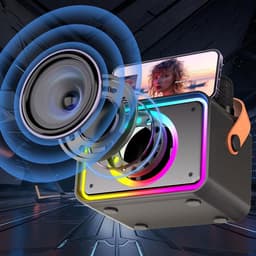 Zwarte Karaoke Set - Draagbare Bluetooth Karaoke Speaker - 2 Draadloze Microfoons - 10W 360° Stereogeluid - 5 Stemeffecten - Meerkleurige Verlichting - Voor Thuis, Feestjes, BBQ en Kamperen — thumbnail 2