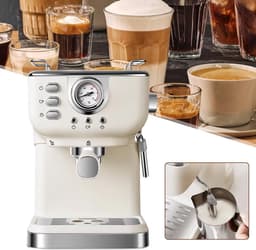 Retro Espressomachine - Koffiezetapparaat - Met Melkschuimer En Stoomdrukregeling - Afneembare Watertank Van 1,5 Liter — thumbnail 1