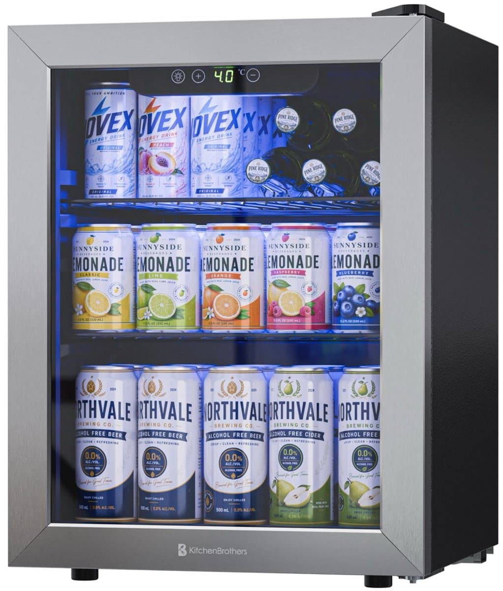KitchenBrothers Drankkoelkast - 48L - Mini Koelkast - Glazen Deur - Minibar - 68 Blikjes - Zwart — afbeelding 1