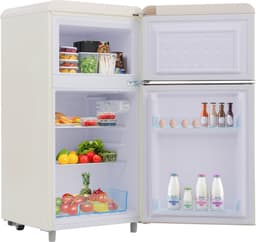 Koelkast 72 liter wit retro dubbeldeks ijzer plastic koel vrieskast voor keuken en woonkamer thuis — thumbnail 1