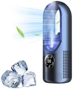 Bladloze ventilator - 6-traps wind- en timerfunctie - koelventilator - USB-multifunctionele conditioner - led-display - bladloze verticale ventilator - geluidsarm - draagbare persoonlijke ventilator voor - Blauw — thumbnail 1