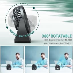 Solvix tafel ventilator geluidloos - Bureauventilator - Zwart - Oplaadbare 4000 mAh Accu - 5 Snelheden - Voor Thuis en Op Kantoor — thumbnail 3
