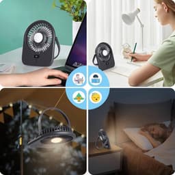 Solvix tafel ventilator geluidloos - Draagbare Tafelventilator - Donkergroen - Oplaadbare 1200mAh Batterij - 5 Snelheden - Voor Kantoor, Thuis en Kamperen — thumbnail 4