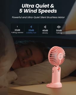 Solvix tafel ventilator geluidloos - Draagbare Ventilator - Wit - 4000 mAh Accu - 5 Snelheden - Voor Thuis en Buiten — thumbnail 5