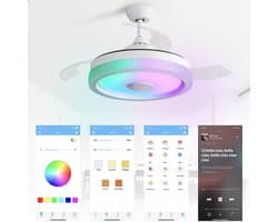 Merdoo plafondventilator met LED verlichting - Ø 107 cm - wit - afstandsbediening - DC motor - 6 snelheden