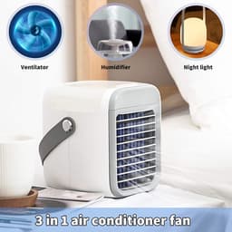 Draadloze draagbare mini-luchtkoelerventilator, multifunctionele persoonlijke USB 2000 MAh-luchtkoeler met 3 snelheden, 7 kleuren veranderende LED-nachtlampje-luchtbevochtiger met watertank, geschikt voor iedereen, inclusief peuters-grijs — thumbnail 3