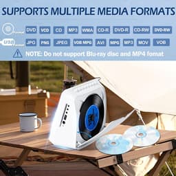 Draagbare DVD-speler met 4000mAh oplaadbare batterij - ondersteunt CD/DVD/Bluetooth/USB/MP3/AV, ingebouwde dubbelluidspreker CD/DVD speler, Afspelen in geheugen/Afstandsbediening/Timer - (wit) — thumbnail 3