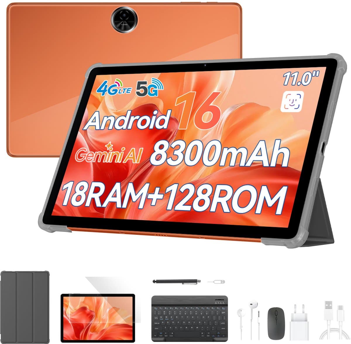 Blackview ZENO5 Tablet - 32GB RAM - 128GB ROM- 8300mAh- Android 16 - Oranje — afbeelding 1
