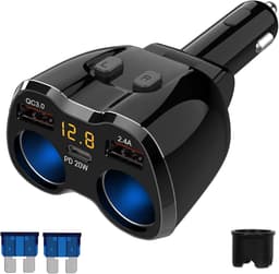 SnelShoppen - 150W Auto Lader met 2 Sigarettenaanstekers en 3 USB Poorten - PD 3.0 Type-C Snellader voor GPS, Dashcam, Navigatie en Meer — thumbnail 1