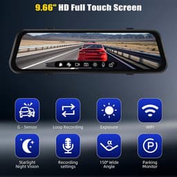 SnelShoppen - 3-Kanaals Dashcam met App, 9.66-inch IPS Touchscreen, Nachtzicht, Loopopname, 24-Uur Parkeerbewaking, G-Sensor, Parkeerhulp — thumbnail 5