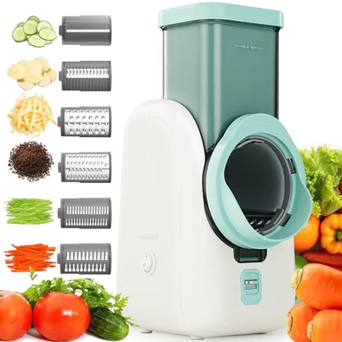 Elektrische groentesnijder - Keuken rasp - Snel koken - 6-in-1 functies - 12 x 17 x 28 cm - Wit — afbeelding 1