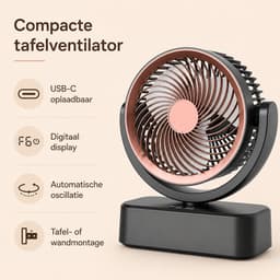 Ventilatoren- Oscillerende Tafelventilator met 6 Snelheden - Wandventilator voor Kantoor en Huis - Compacte en Stille Ventilator voor Slaapkamer en Camping — thumbnail 4